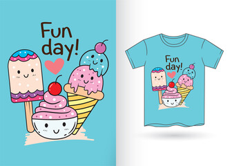 Cute ice cream cartoon for t shirt