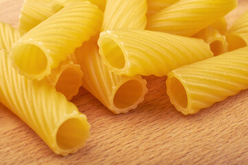 Homemade durum wheat pasta close up on the table