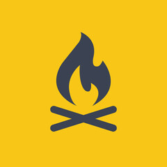 Fire icon in flat design on orange background
