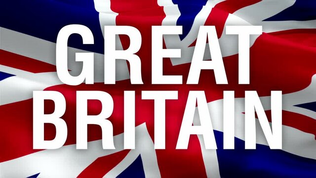 Great Britain on British flag waving in wind video footage Full HD half white background. Realistic UK Flag background. United Kingdom Flag Looping Closeup 1080p 1920X1080 footage. United Kingdom Lond