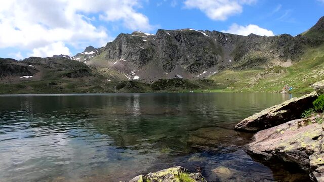 Lake Gentau in French Pyrenees. Mountains, valley, laggon.