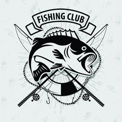 Fishing Logo design concept with Bass fish, for Fishing Club or Restaurant. Vector illustration.