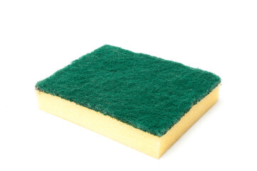 Dish washing sponge with scouring pad isolated on white background