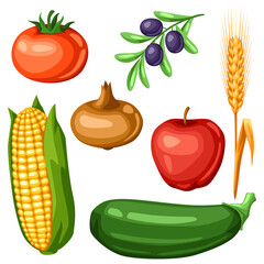 Harvest set of fruits and vegetables.