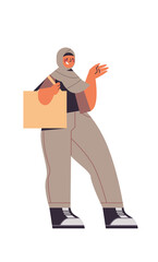 arabic woman walking in traditional clothes arab smiling girl with handbag female cartoon character full length isolated vertical vector illustration