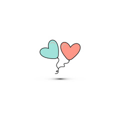 Simple flat style icon of beautiful two balloons in the form of hearts for the feast of love on Valentine s Day or March 8th. illustration.
