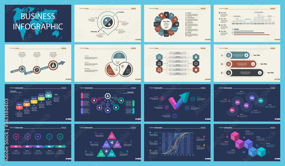 Poster set of analysis or management concept infographic charts. business diagrams for presentation slide t