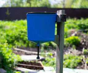 blue Rustic washbasin stand on a background of close-up.