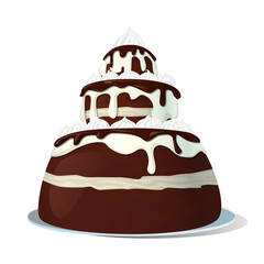 Tiered cake with chocolate icing, whipped cream