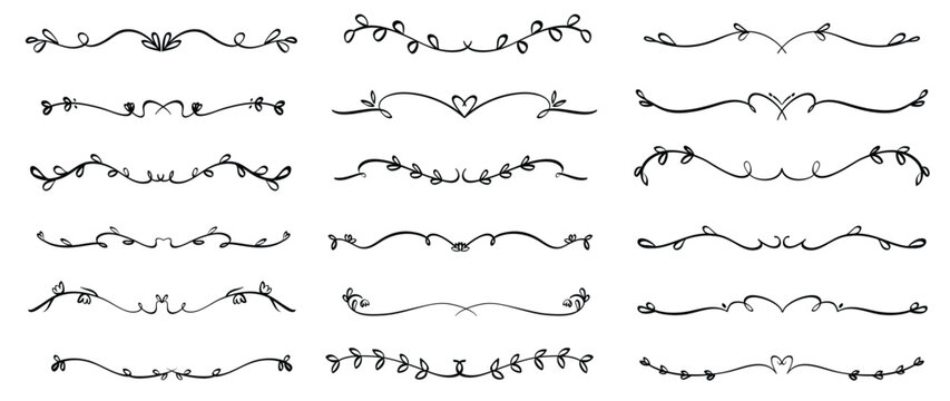 Decorative text dividers, Ornamental curls, Floral ornament border, vector design collection for wedding and calligraphy decoration.