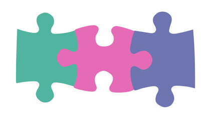 Fototapeta premium Color jigsaw puzzle pieces on white background, top view