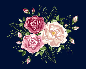 Floral decorations with flowers pink Peony, white Rose.  Bouquets.Spring wedding flowers. Floral banner. All elements are isolated and editable