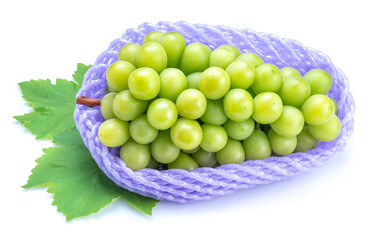 Sweet Green grape in packaging ready to export isolated on white. Shine Muscat Grape in paper box isolated on white 
