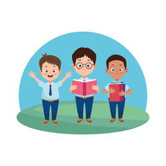 little students boys with uniforms characters