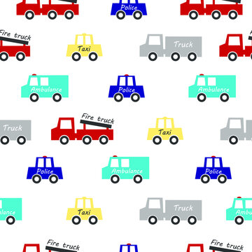 Seamless children's pattern with colored cars.