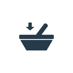 Mortar and pestle icon. Traditional medicine with herbal plants. Alternative therapy sign.