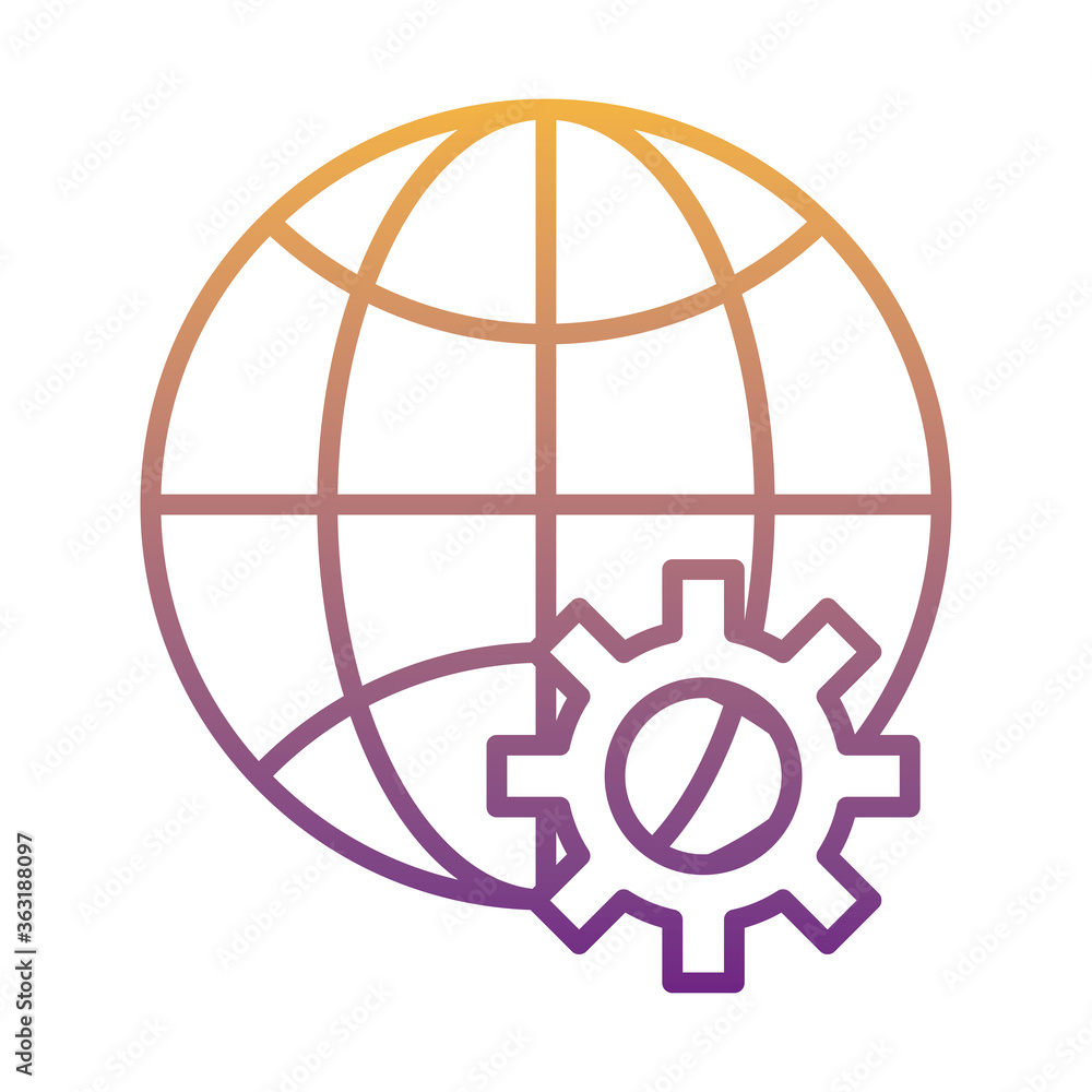 Poster gear machine work with sphere browser gradient line style icon