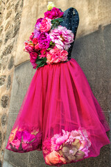 Pink wedding dress with flowers