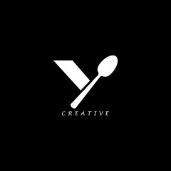 Spoon concept simple flat Y letter logo design