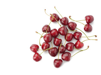 Obraz na płótnie Canvas whole ripe red juicy sweet cherries isolated on a white background