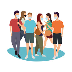 Obraz premium group of young people wearing medical masks characters