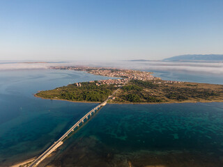 Aerial view of bridge to island Vir