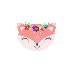 Fox head cartoon icon flat vector illustration in scandinavian style isolated.