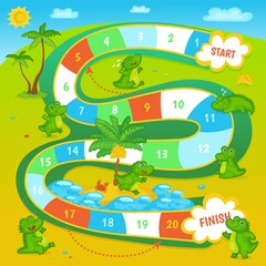 Fototapeta na wymiar Brain children game maze or labyrinth with crocodile flat vector illustration.