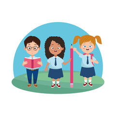 little students with uniforms characters