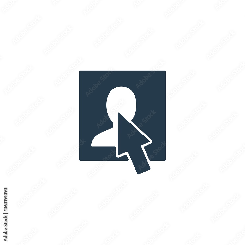 Poster mouse cursor on user profile. social media click icon illustration.
