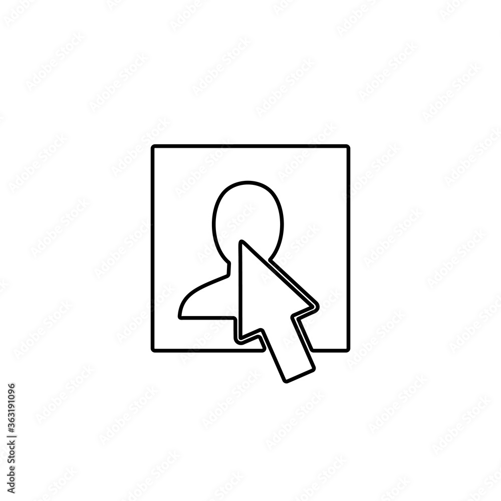 Poster mouse cursor on user profile. social media click icon illustration.