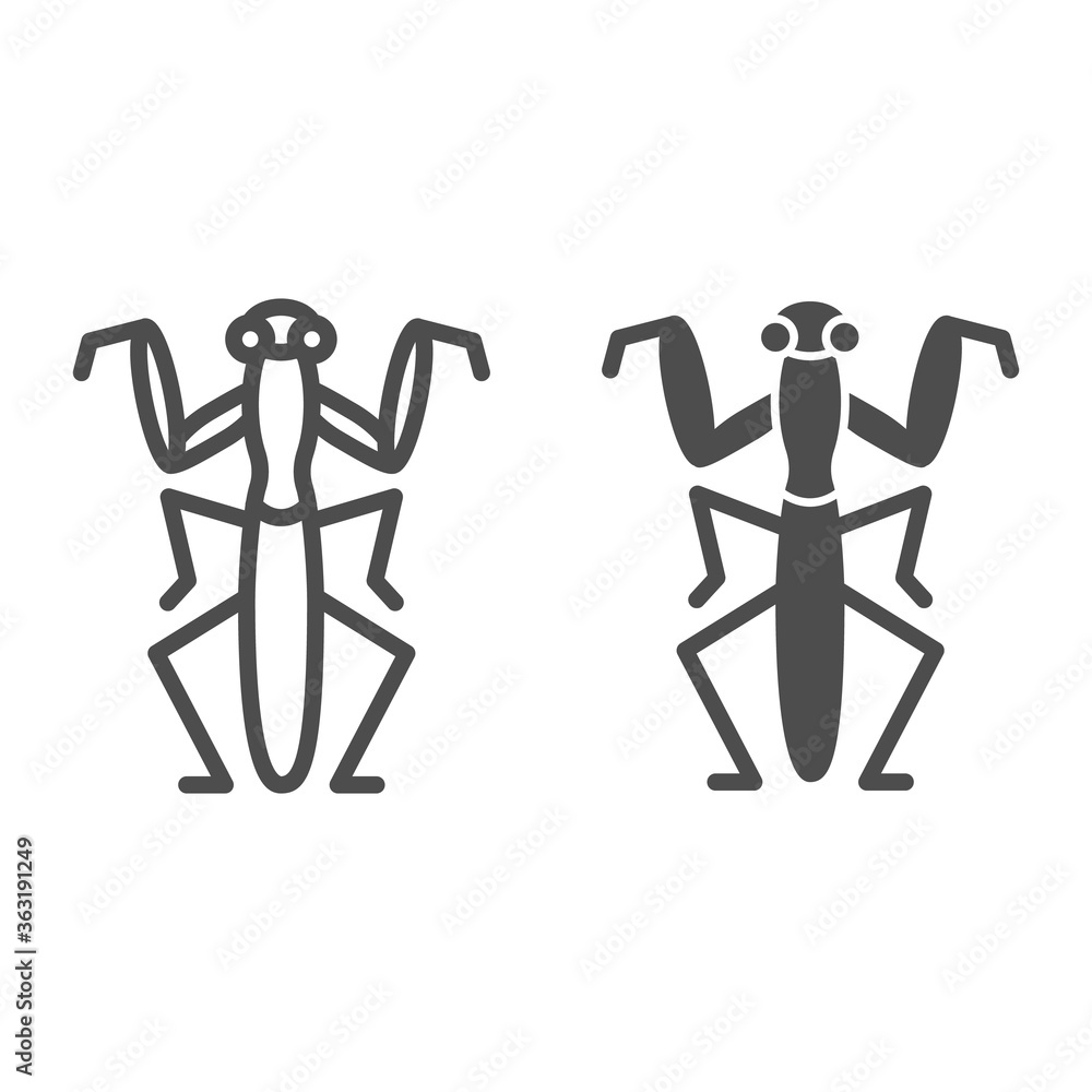 Poster mantis line and solid icon, insects concept, beetle sign on white background, praying mantis icon in