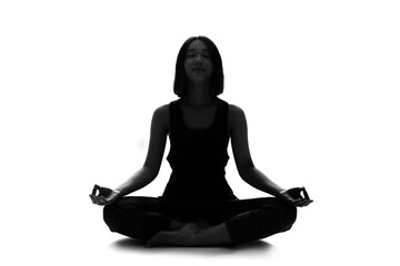 瞑想する女性　シルエット　ヨガ