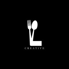 Combination fork and spoon flat L letter logo design