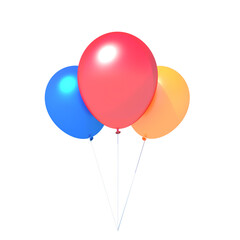 Colorful Red, Blue, and Yellow Balloons on Isolated White Background - 3D Illustration 