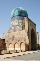 Bibi Hanim Mosque was built by Emir Timur between 1399-1404. Tile decorations of the mosque are remarkable. Emir Timur built the mosque for his wife, Saray Melik Hanim. Samarkand, Uzbekistan.