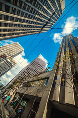 Fototapeta na wymiar Low angle view of skyscrapers in San Francisco financial district