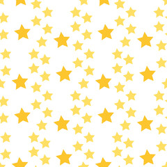 Seamless pattern with simple yellow stars on white background. Vector image.