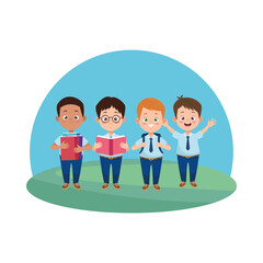 little students boys with uniforms characters