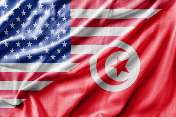 Mixed USA and Tunisia flag, three dimensional render