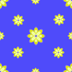 Vector seamless pattern with floral, repeating element. Pattern with a green flower on a blue background. Use in textiles, clothing, wallpaper, design, baby backgrounds, wrapping paper.