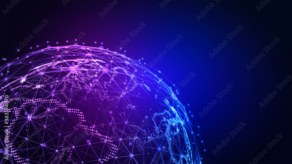 Poster network background with world map globe. internet and technology. 3d illustration.
