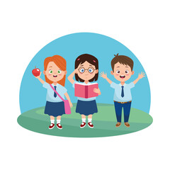 little students with uniforms characters