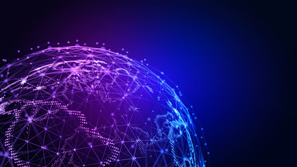 Network background with World map Globe. Internet and technology. 3d illustration.
