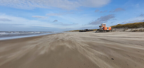 Sint Maartenszee Netherlands on the beach in mid February 2020 with beautiful weather and blue sky