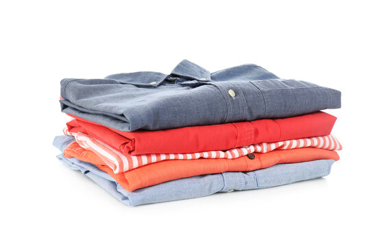 Stack of folded clothes isolated on white