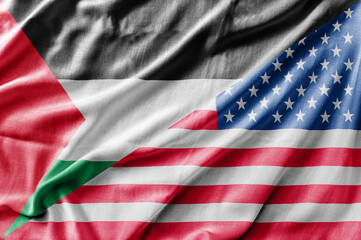 Mixed USA and Palestine flag, three dimensional render