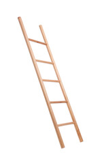 Modern wooden ladder isolated on white. Construction tool - obrazy, fototapety, plakaty