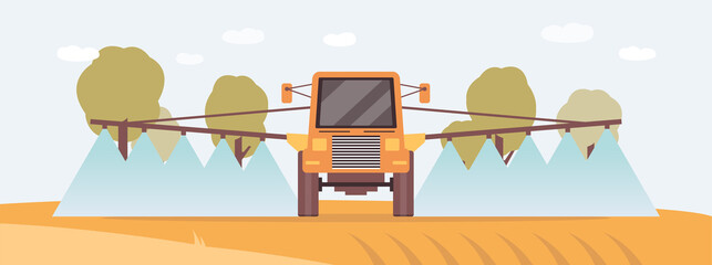 Irrigation tractor or fertiliser spreader machine in crop field © sabelskaya