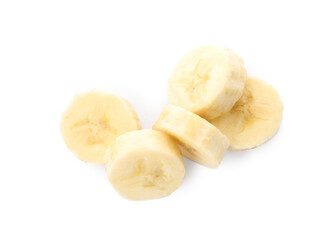 Pieces of tasty ripe banana isolated on white